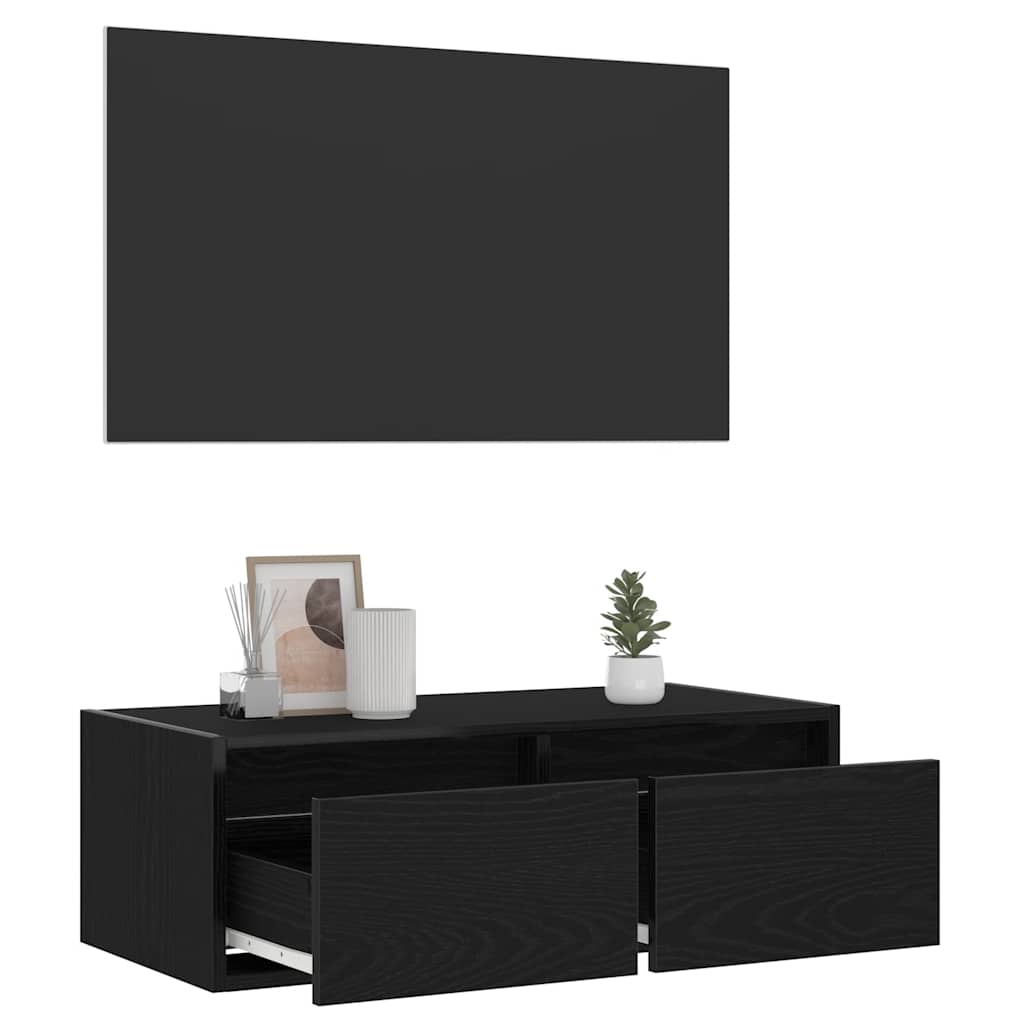 vidaXL TV Cabinet with LED Lights Black Oak 75x35.5x25 cm