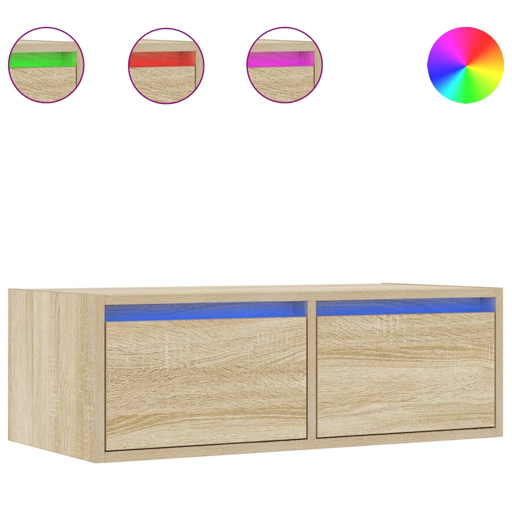 vidaXL TV Cabinet with LED Lights Sonoma Oak 75x35.5x25 cm