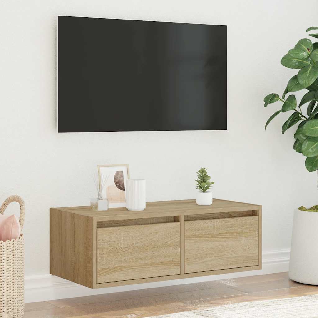 vidaXL TV Cabinet with LED Lights Sonoma Oak 75x35.5x25 cm