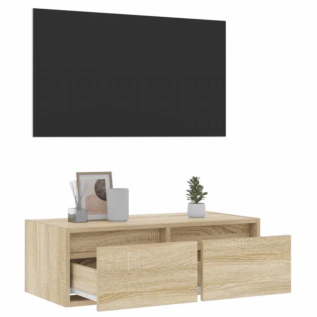 vidaXL TV Cabinet with LED Lights Sonoma Oak 75x35.5x25 cm