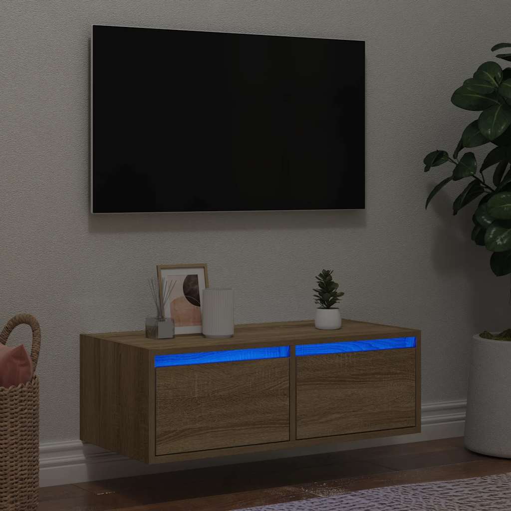 vidaXL TV Cabinet with LED Lights Sonoma Oak 75x35.5x25 cm