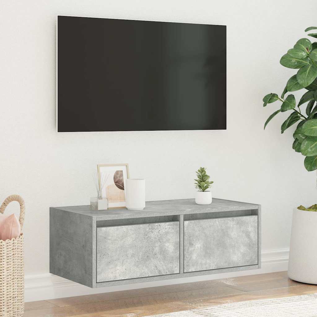 vidaXL TV Cabinet with LED Lights Concrete Grey 75x35.5x25 cm