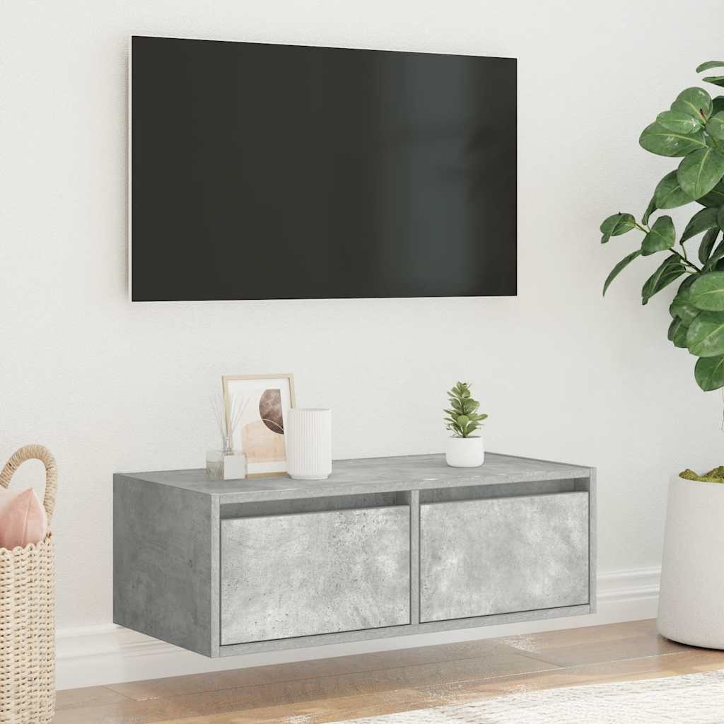 TV Cabinet with LED Lights Concrete Grey 75x35,5x25 cm