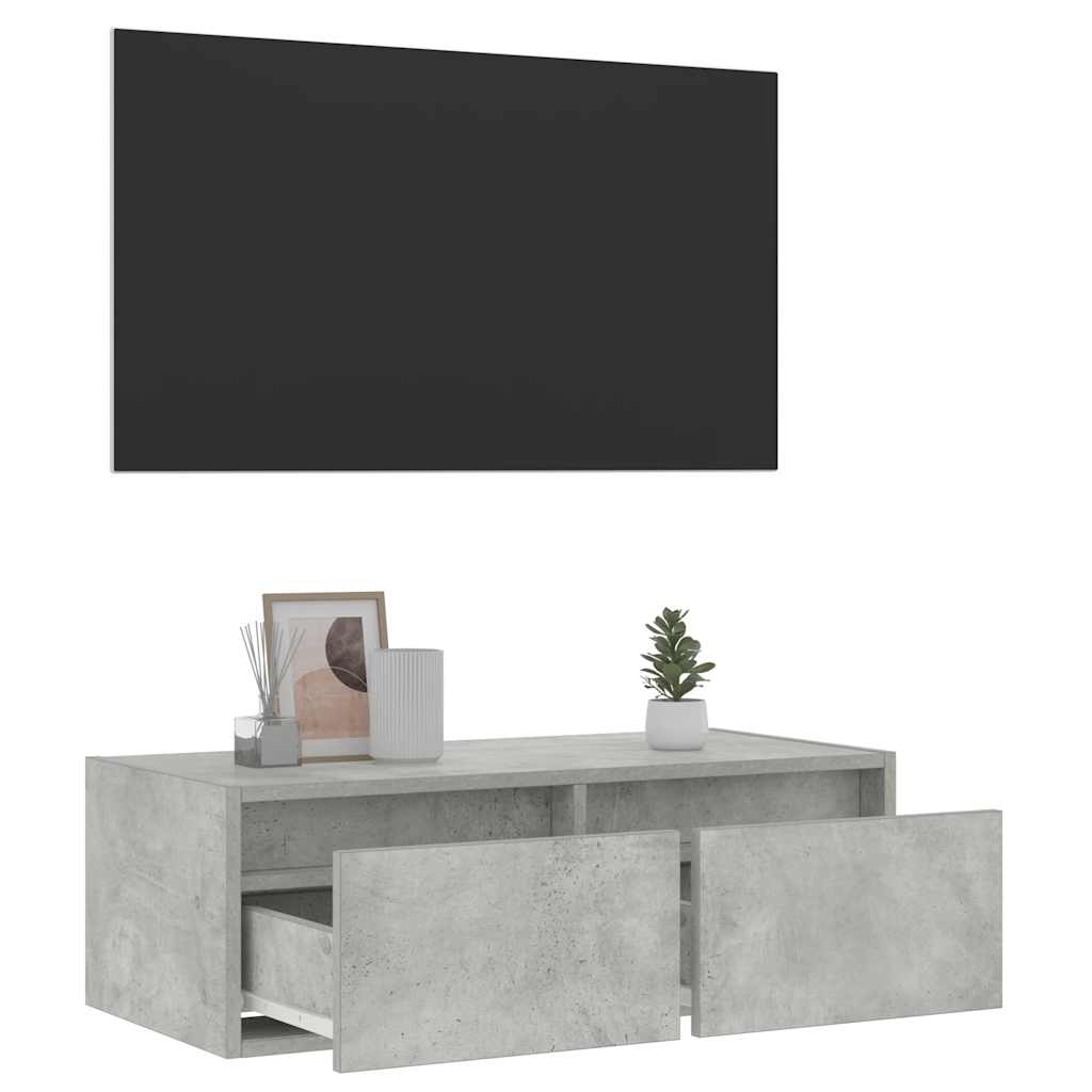 vidaXL TV Cabinet with LED Lights Concrete Grey 75x35.5x25 cm