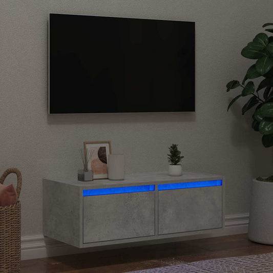 vidaXL TV Cabinet with LED Lights Concrete Grey 75x35.5x25 cm