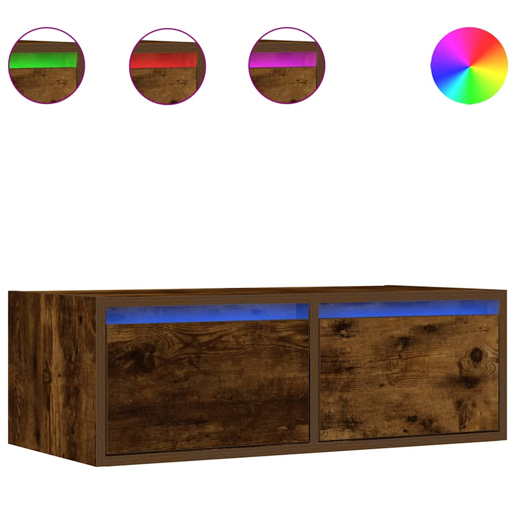 vidaXL TV Cabinet with LED Lights Smoked Oak 75x35.5x25 cm