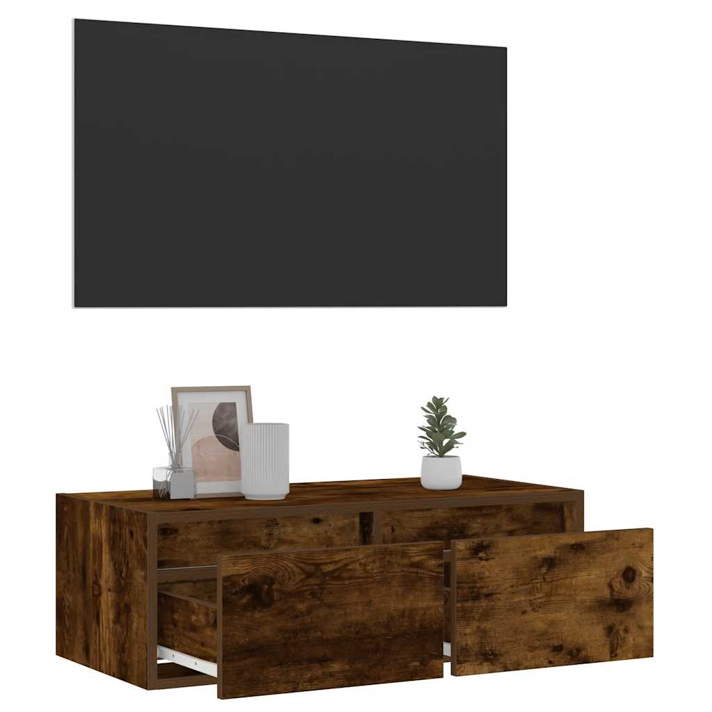 vidaXL TV Cabinet with LED Lights Smoked Oak 75x35.5x25 cm