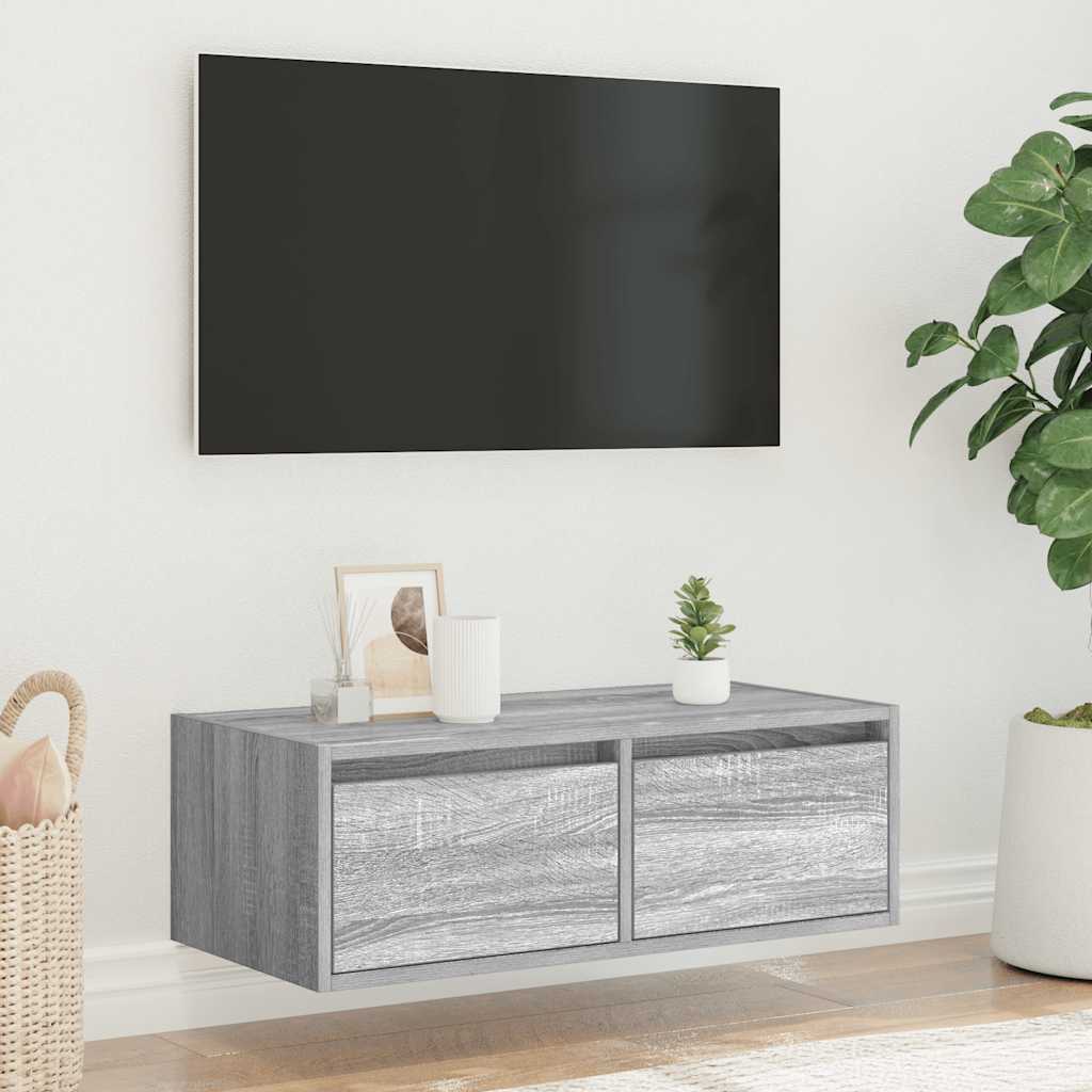 vidaXL TV Cabinet with LED Lights Grey Sonoma 75x35.5x25 cm