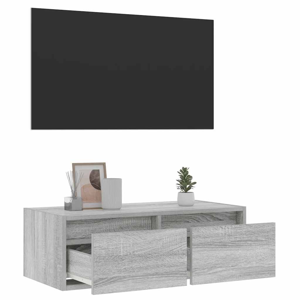 vidaXL TV Cabinet with LED Lights Grey Sonoma 75x35.5x25 cm