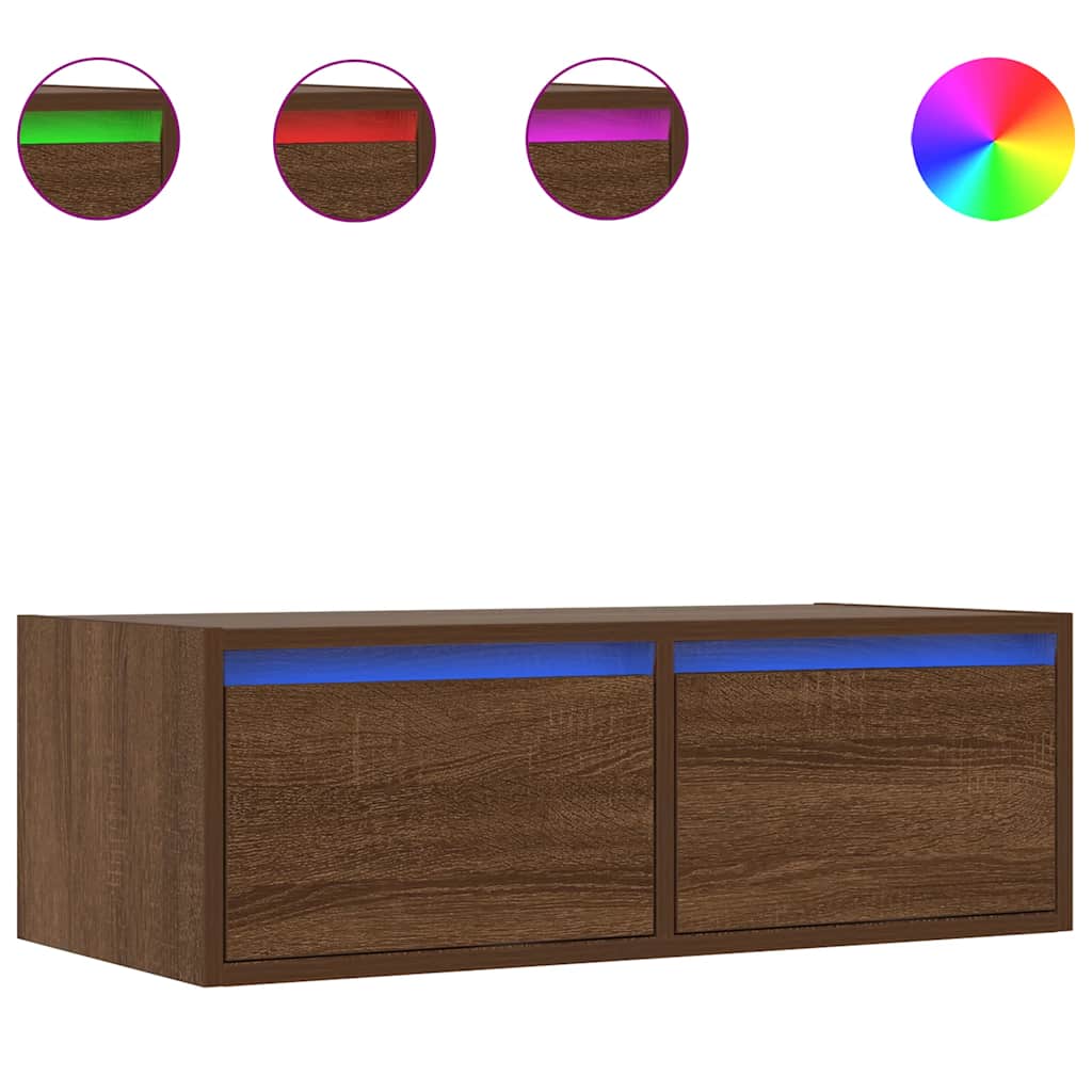 TV Cabinet with LED Lights Brown Oak 75x35,5x25 cm