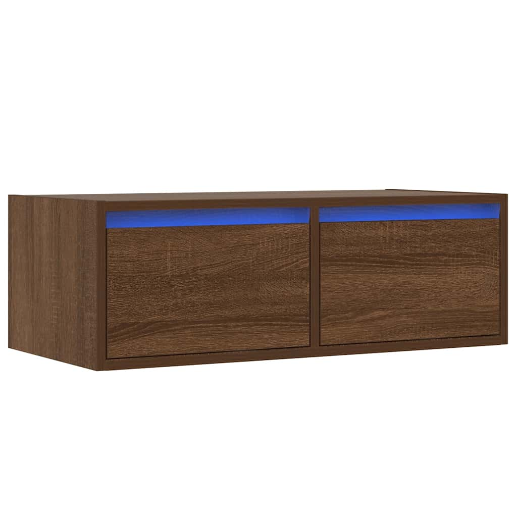 vidaXL TV Cabinet with LED Lights Brown Oak 75x35.5x25 cm