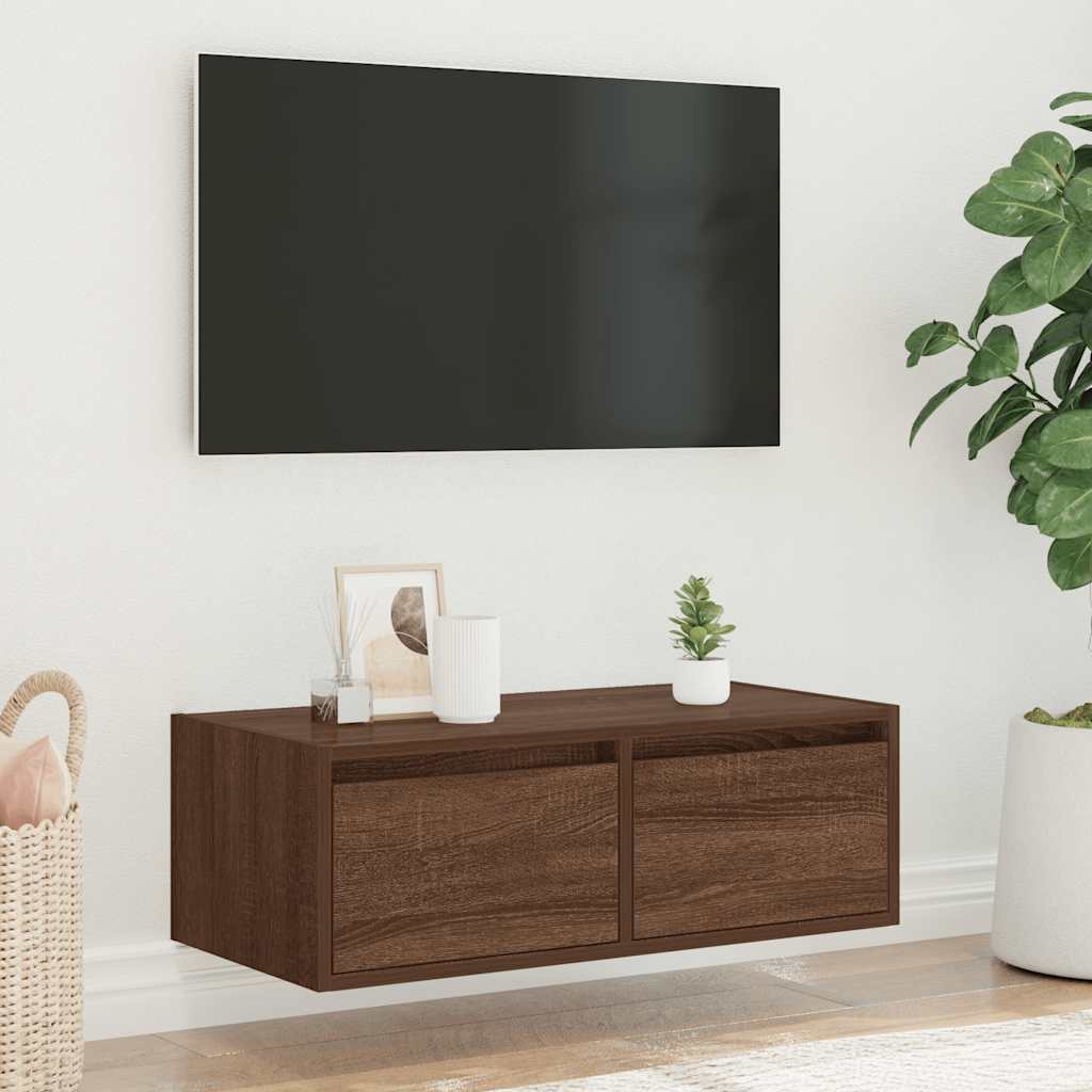 vidaXL TV Cabinet with LED Lights Brown Oak 75x35.5x25 cm