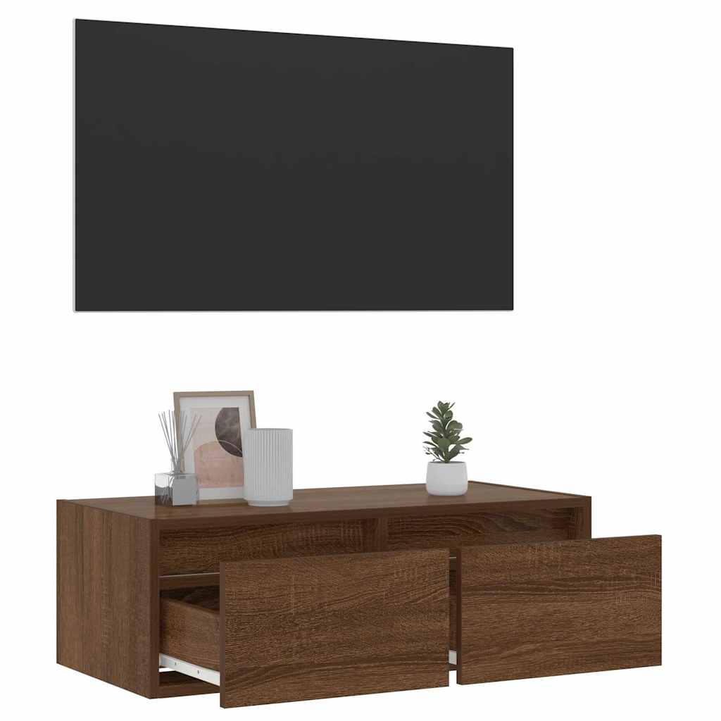 vidaXL TV Cabinet with LED Lights Brown Oak 75x35.5x25 cm