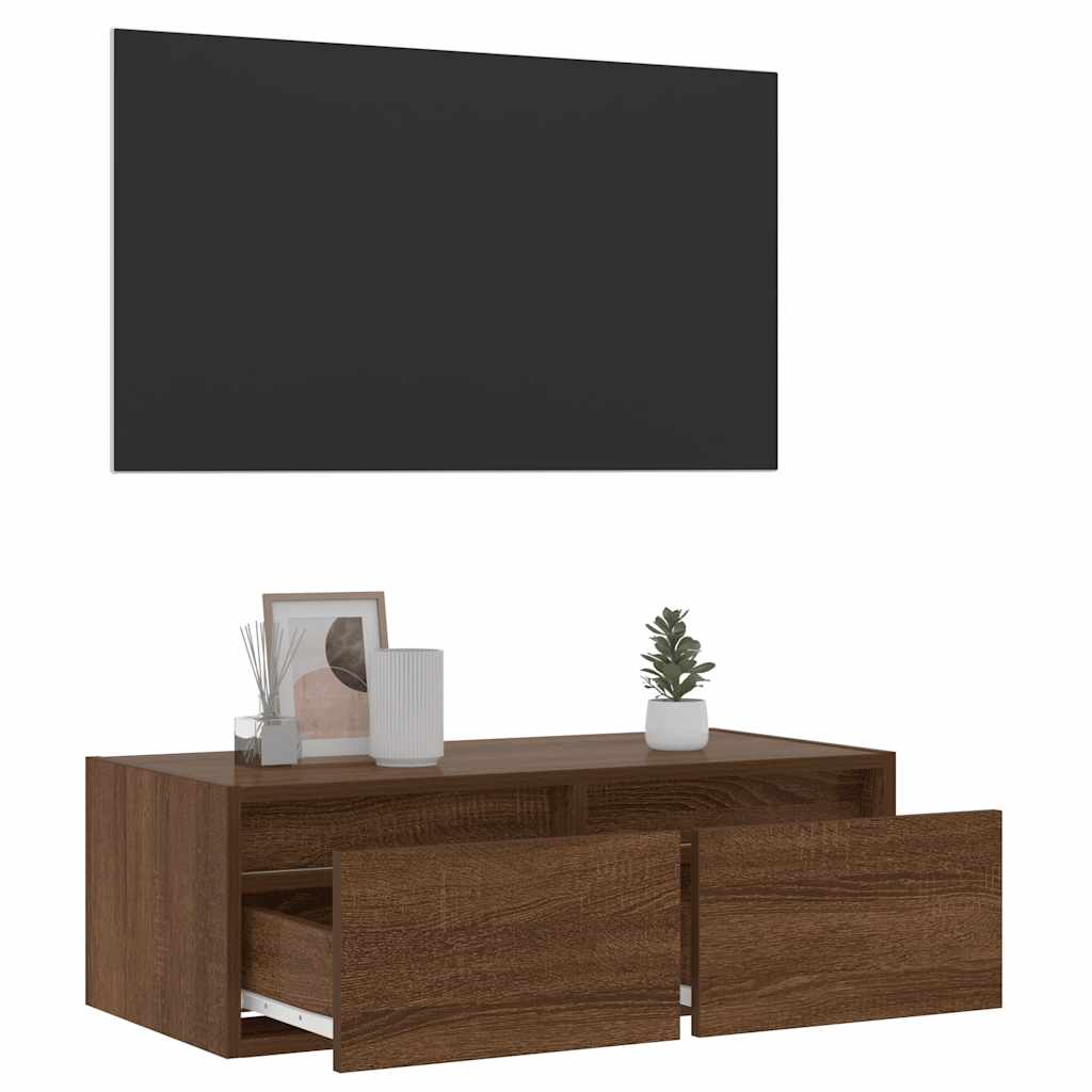 TV Cabinet with LED Lights Brown Oak 75x35,5x25 cm