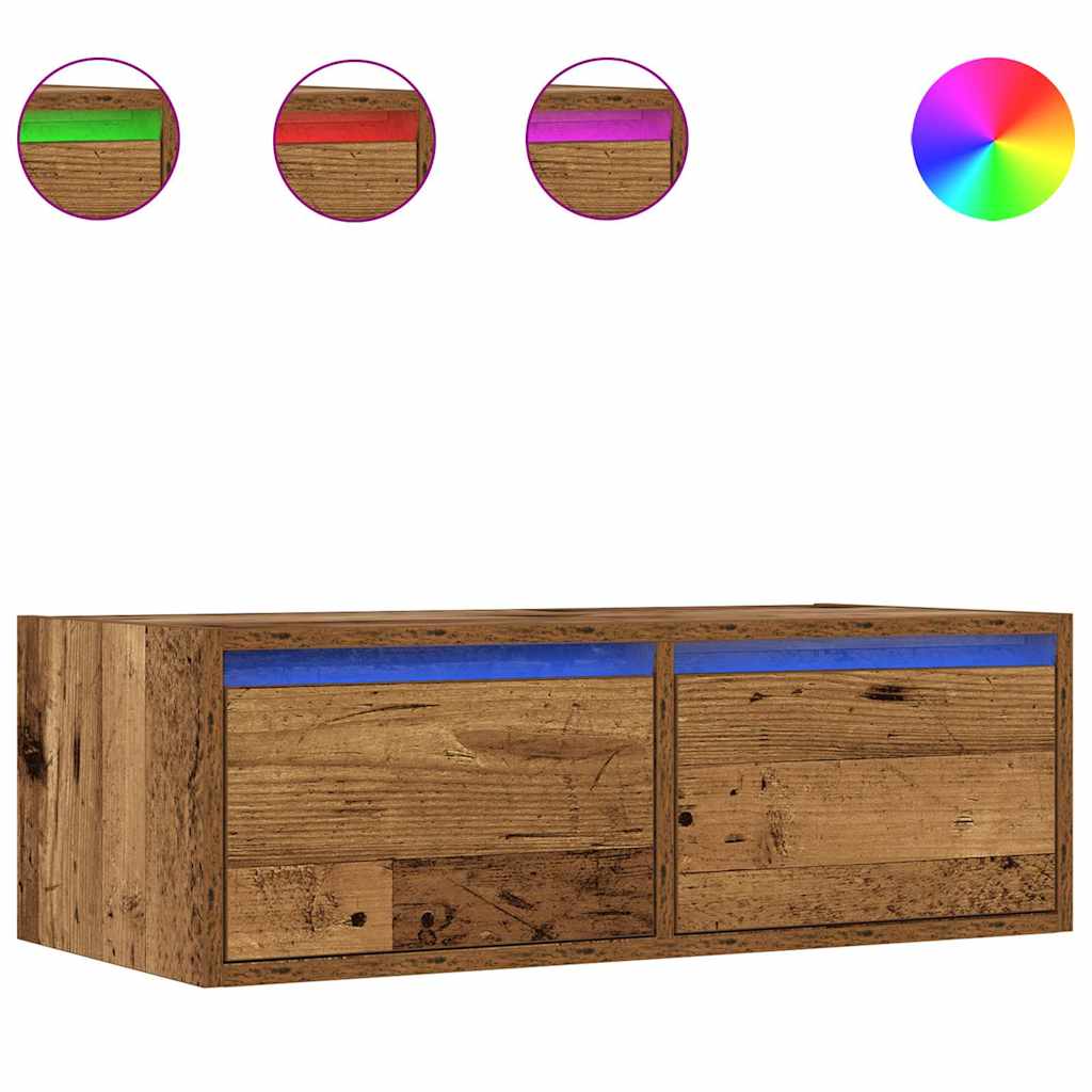 TV Cabinet with LED Lights Old Wood 75x35,5x25 cm