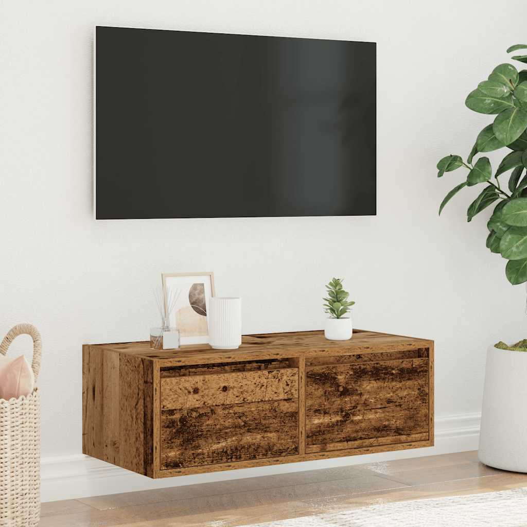 TV Cabinet with LED Lights Old Wood 75x35,5x25 cm