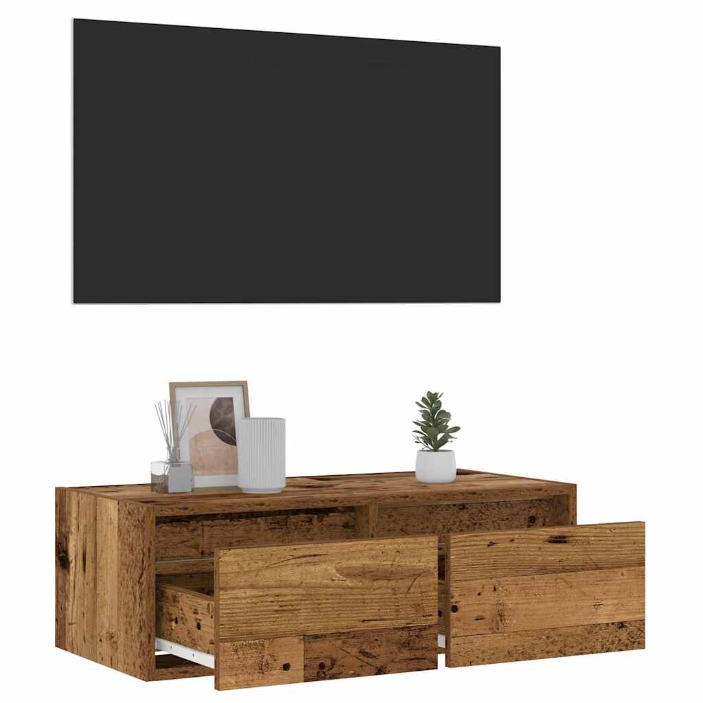 vidaXL TV Cabinet with LED Lights Old Wood 75x35.5x25 cm