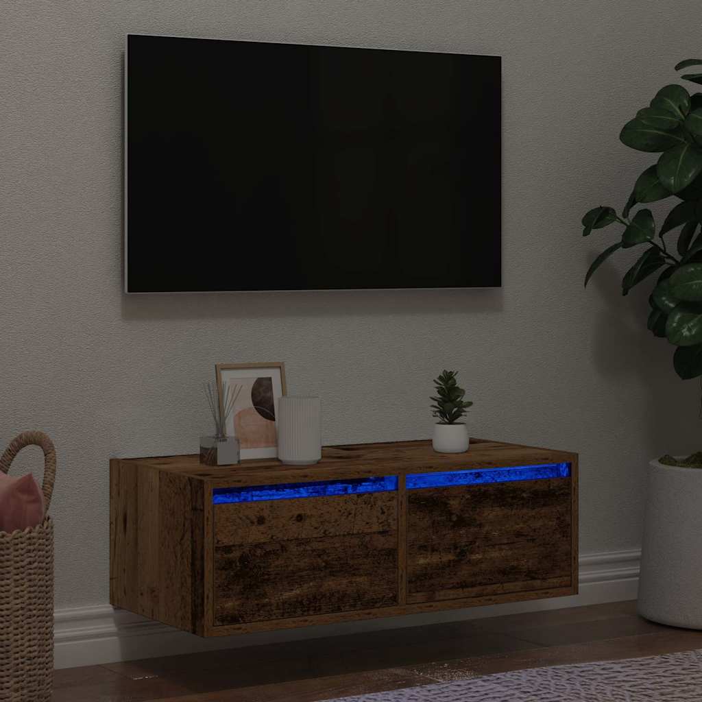 TV Cabinet with LED Lights Old Wood 75x35,5x25 cm