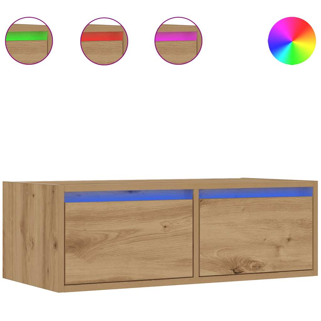 TV Cabinet with LED Lights Artisan Oak 75x35,5x25 cm