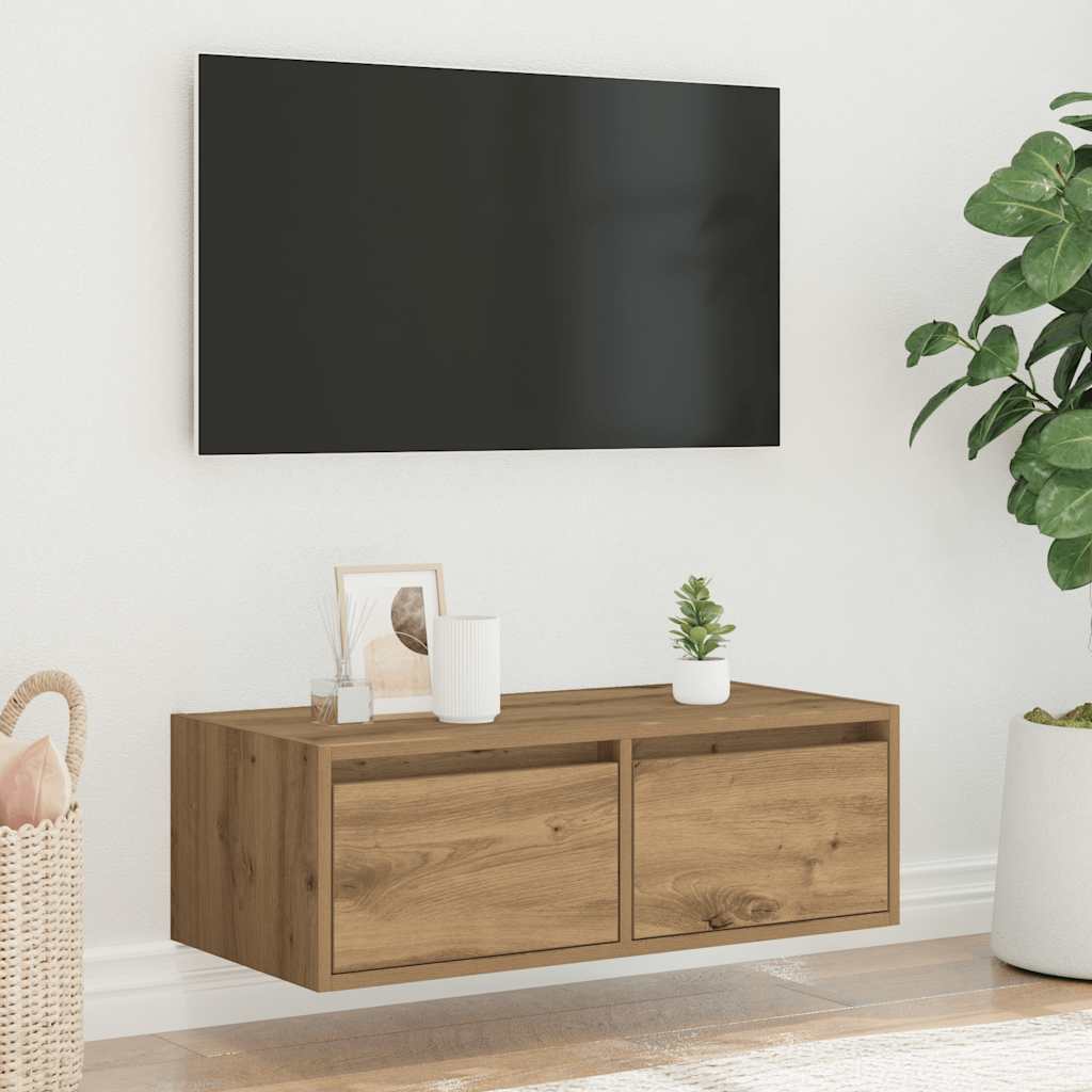 vidaXL TV Cabinet with LED Lights Artisan Oak 75x35.5x25 cm