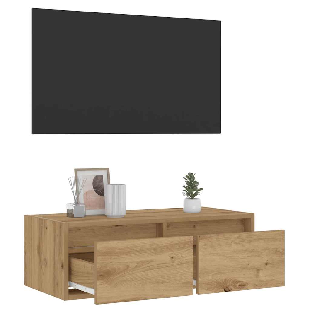 vidaXL TV Cabinet with LED Lights Artisan Oak 75x35.5x25 cm