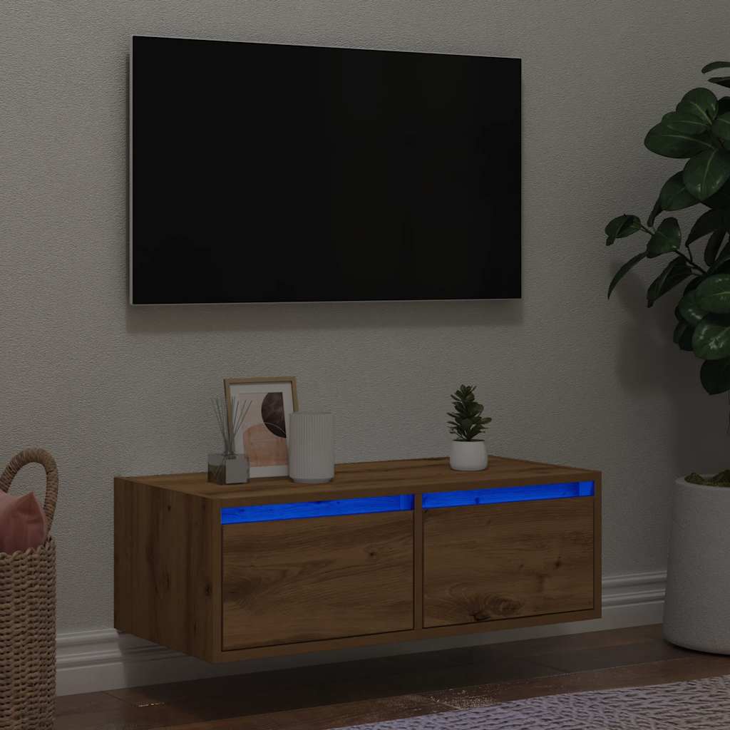 vidaXL TV Cabinet with LED Lights Artisan Oak 75x35.5x25 cm