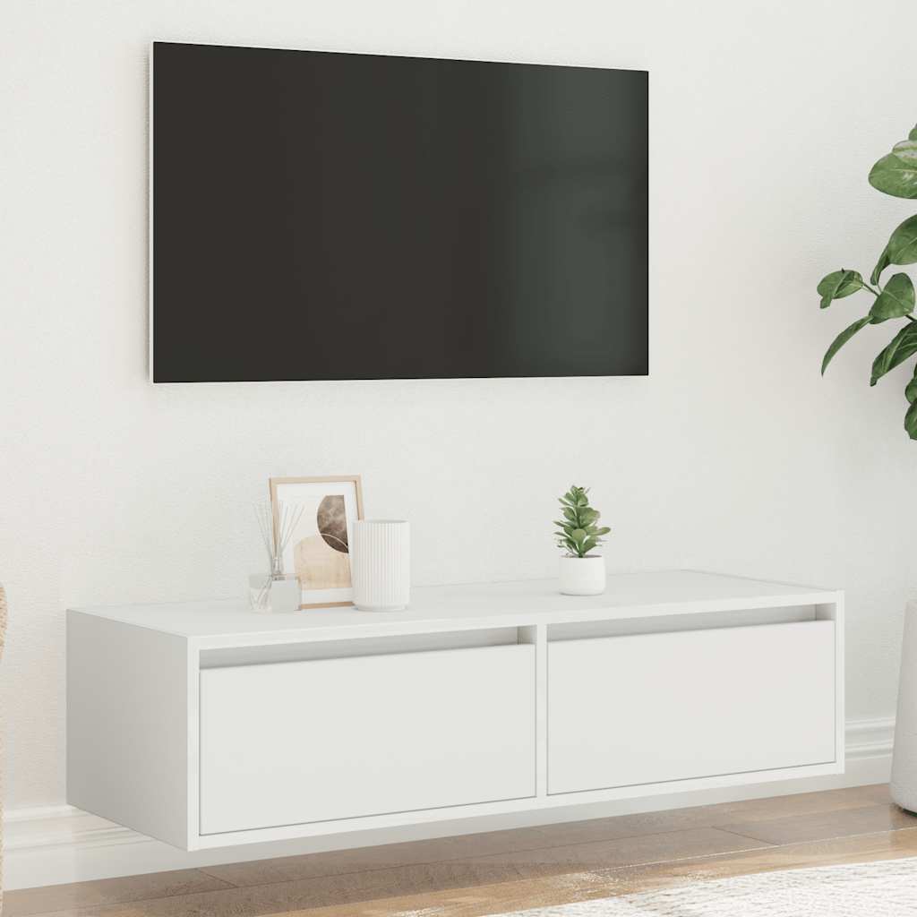 vidaXL TV Cabinet with LED Lights White 100X35.5x25 cm