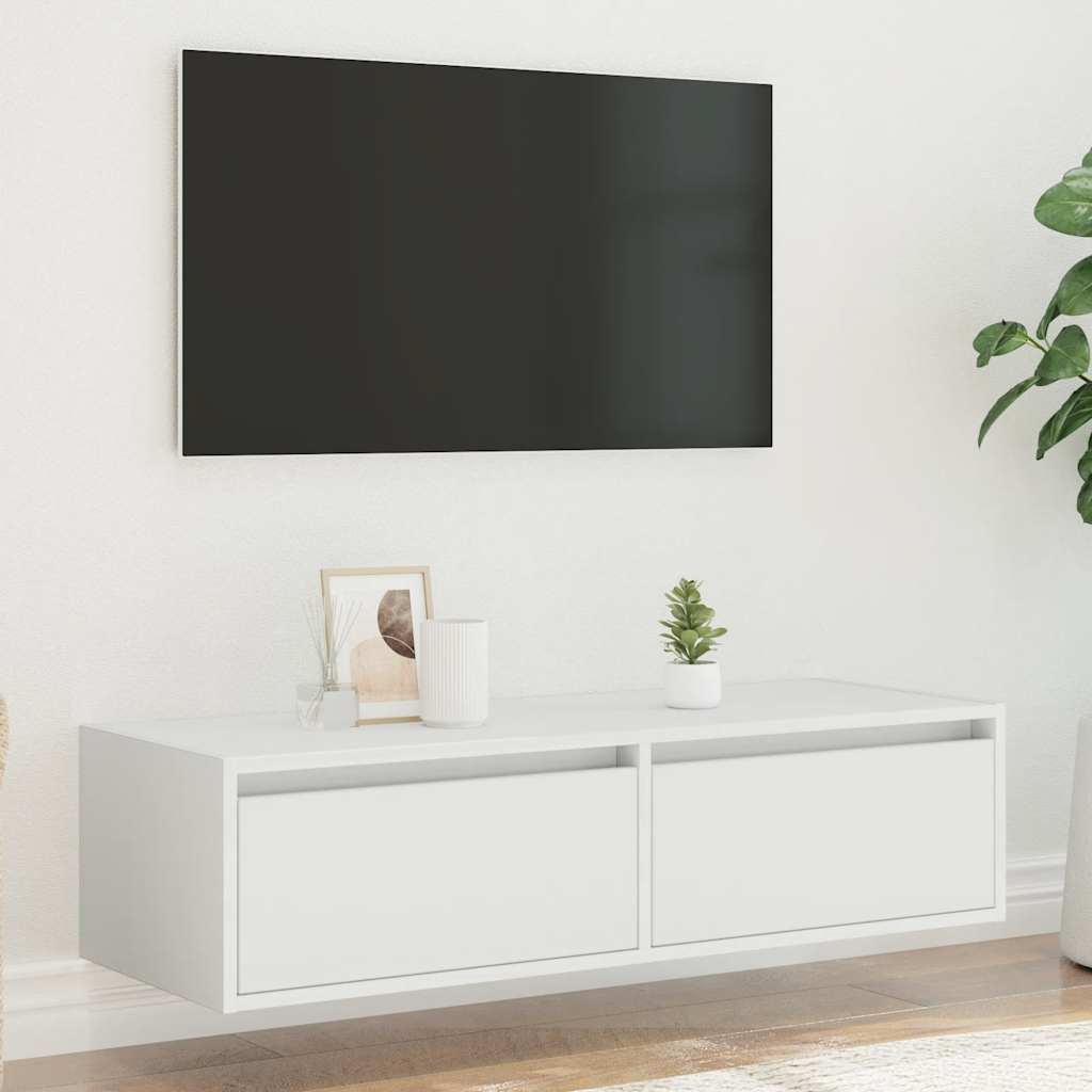 TV Cabinet with LED Lights White 100X35,5x25 cm