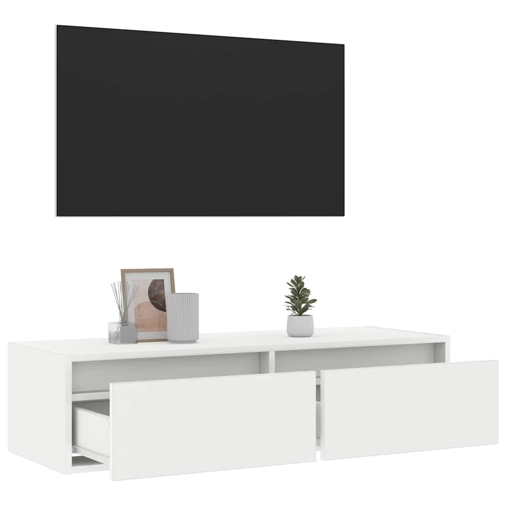 vidaXL TV Cabinet with LED Lights White 100X35.5x25 cm