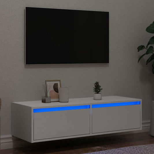 vidaXL TV Cabinet with LED Lights White 100X35.5x25 cm