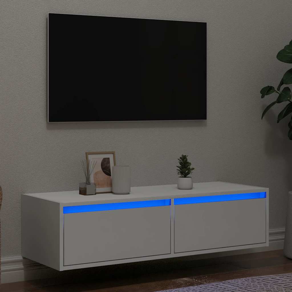 TV Cabinet with LED Lights White 100X35,5x25 cm
