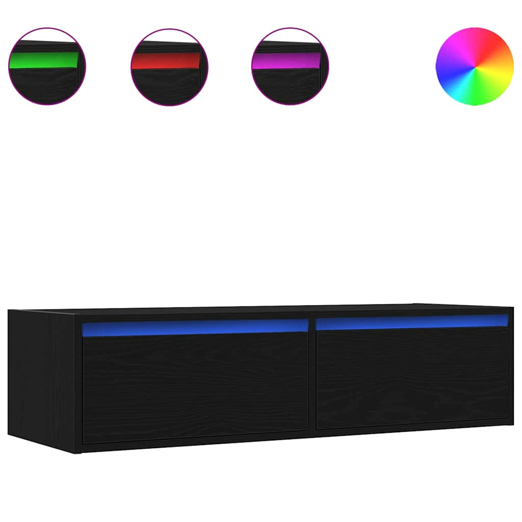 vidaXL TV Cabinet with LED Lights Black Oak 100X35.5x25 cm