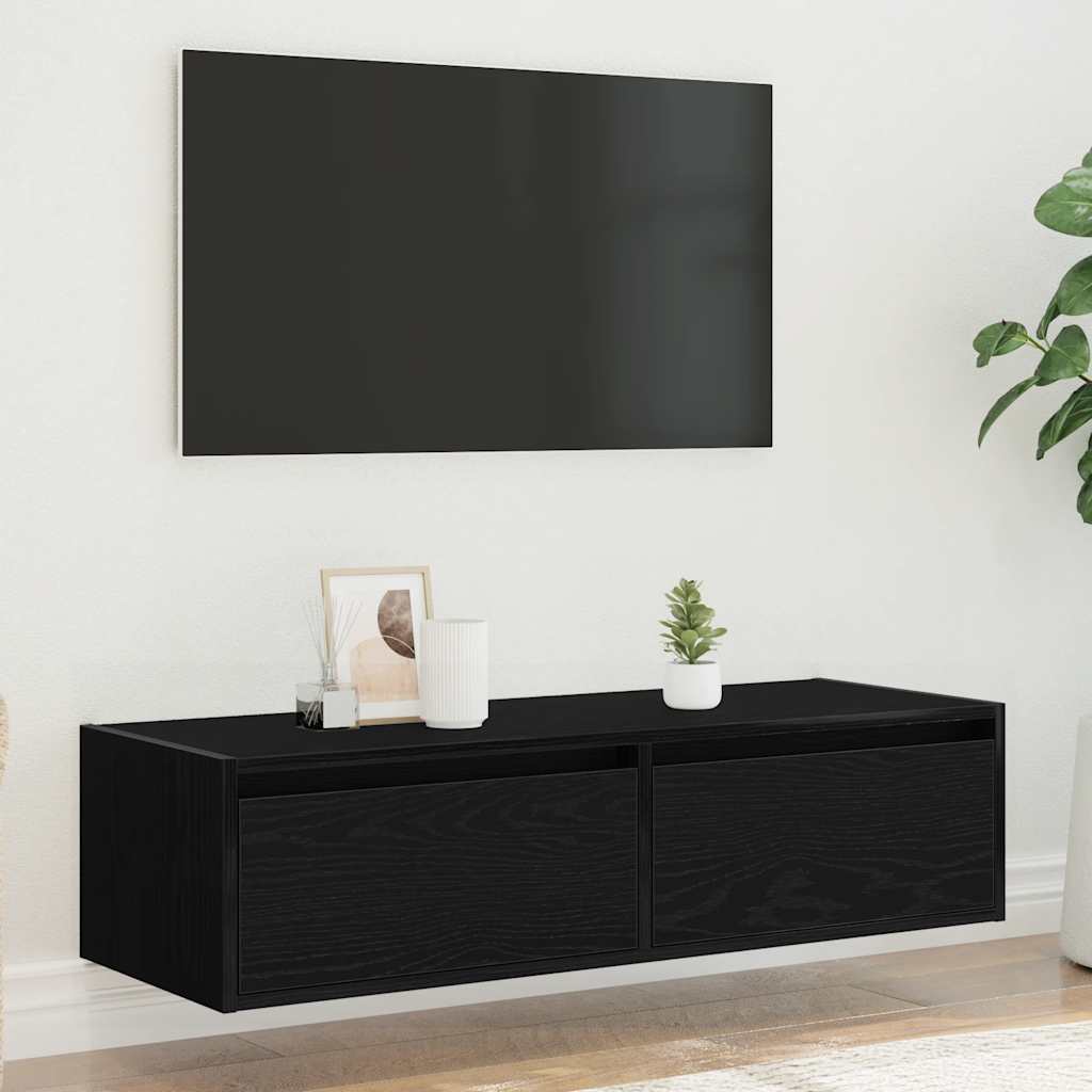 vidaXL TV Cabinet with LED Lights Black Oak 100X35.5x25 cm