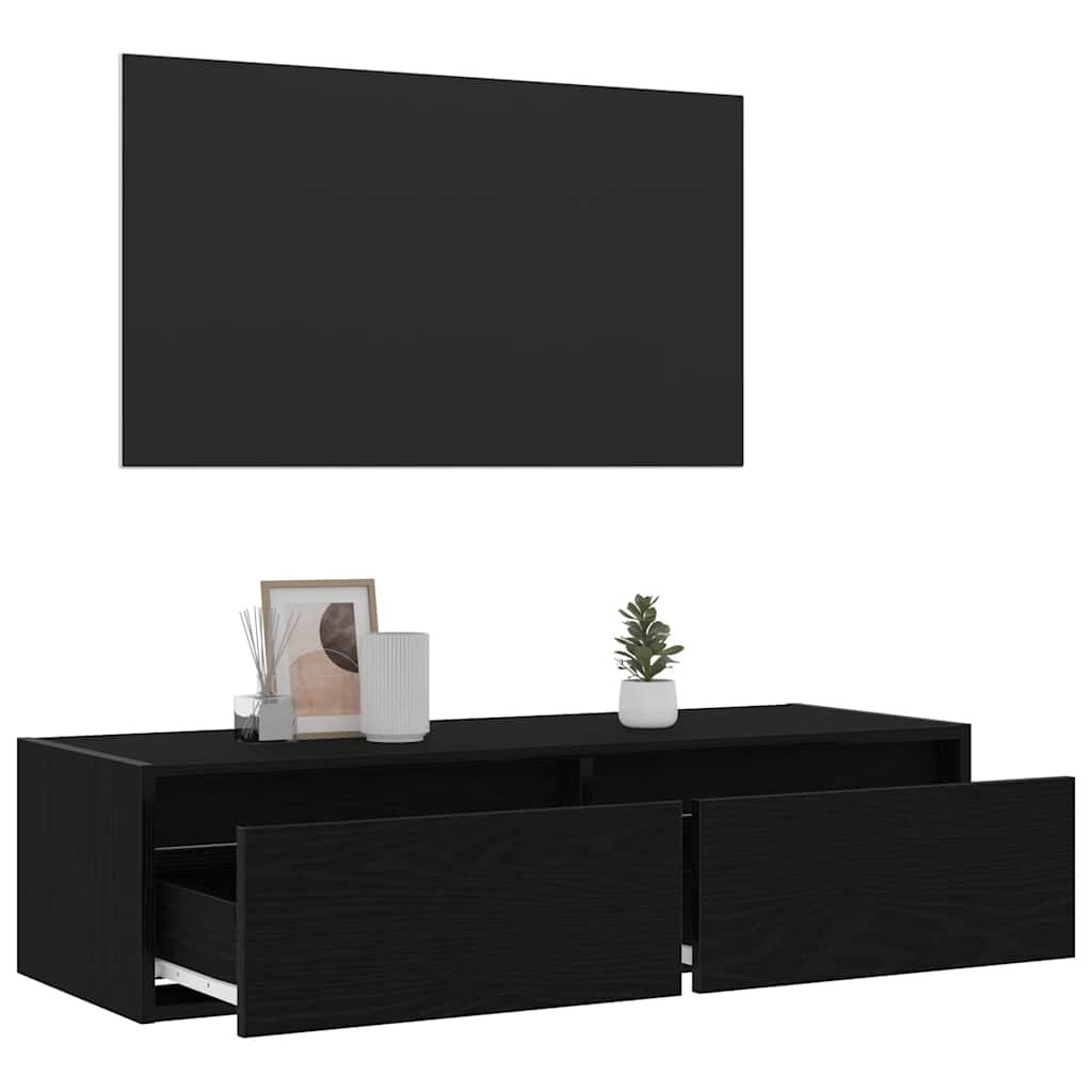 vidaXL TV Cabinet with LED Lights Black Oak 100X35.5x25 cm