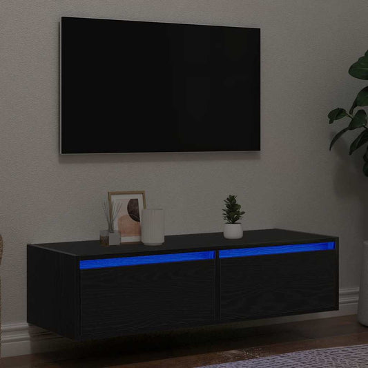 vidaXL TV Cabinet with LED Lights Black Oak 100X35.5x25 cm