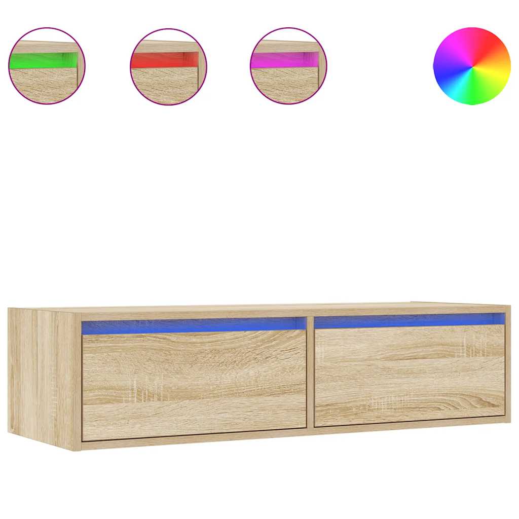 vidaXL TV Cabinet with LED Lights Sonoma Oak 100X35.5x25 cm