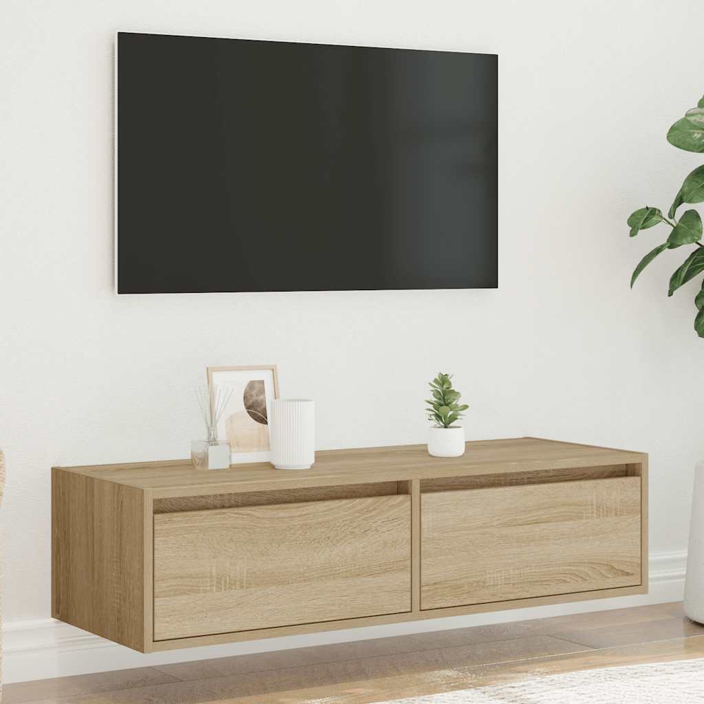 vidaXL TV Cabinet with LED Lights Sonoma Oak 100X35.5x25 cm