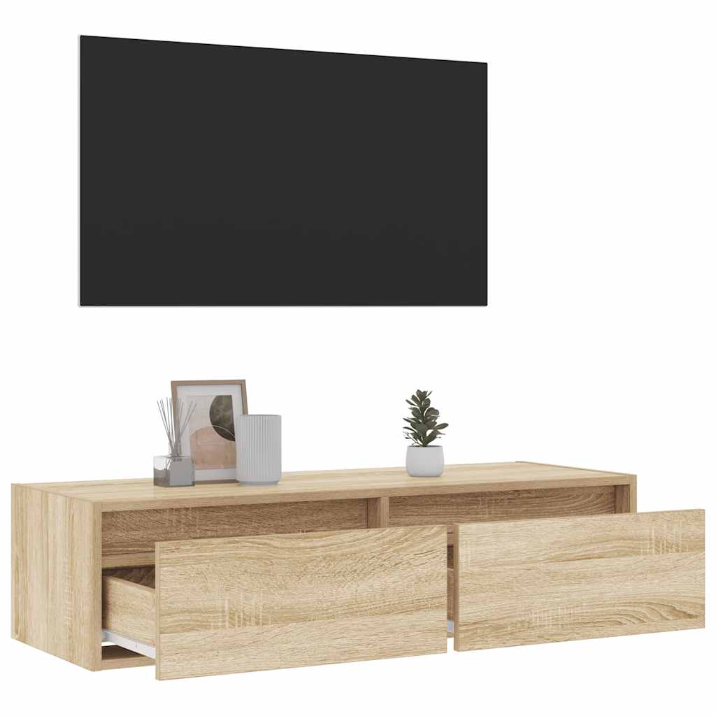 vidaXL TV Cabinet with LED Lights Sonoma Oak 100X35.5x25 cm