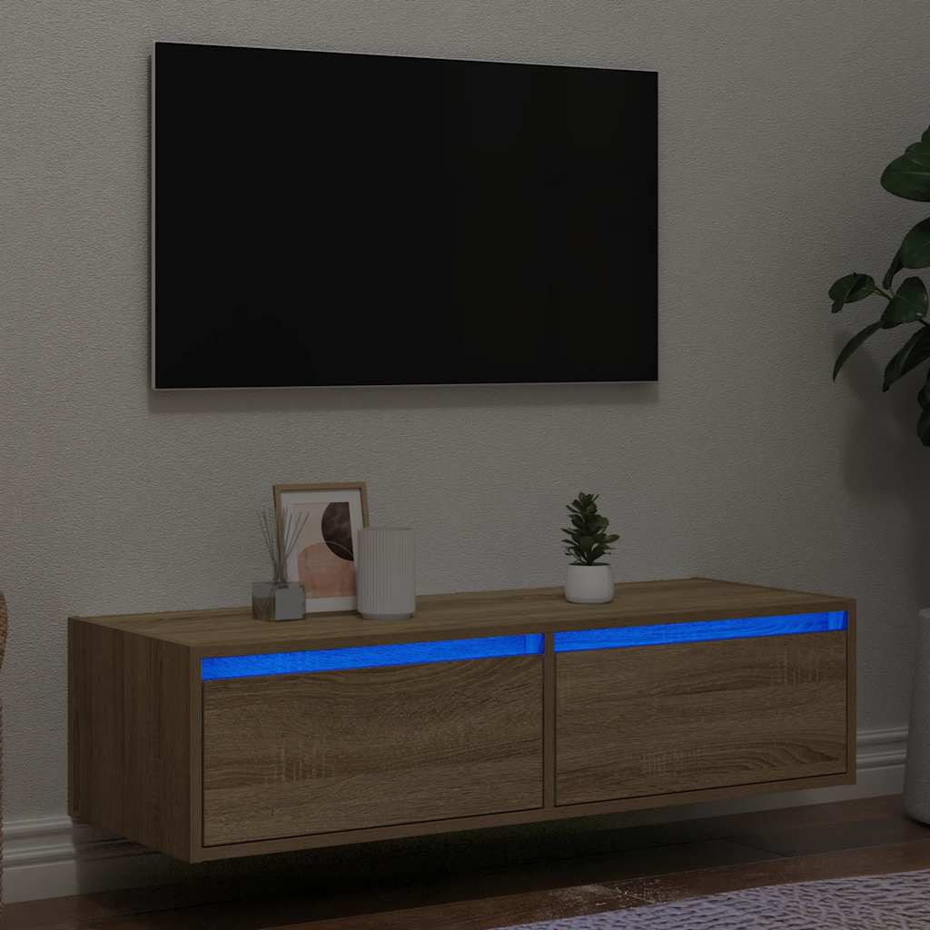 vidaXL TV Cabinet with LED Lights Sonoma Oak 100X35.5x25 cm