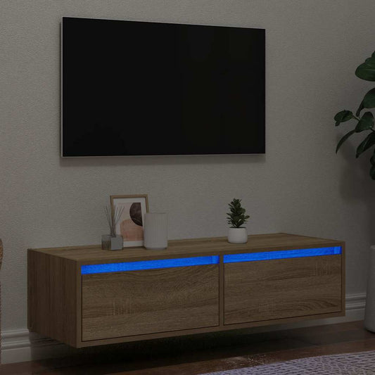 vidaXL TV Cabinet with LED Lights Sonoma Oak 100X35.5x25 cm