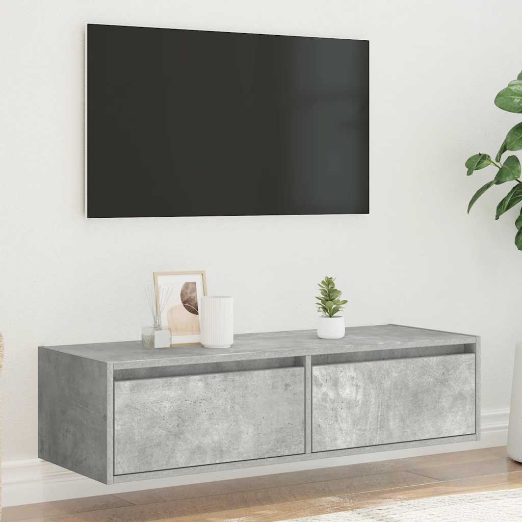 vidaXL TV Cabinet with LED Lights Concrete Grey 100X35.5x25 cm