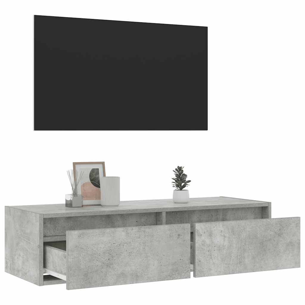 vidaXL TV Cabinet with LED Lights Concrete Grey 100X35.5x25 cm