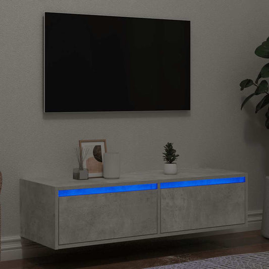 vidaXL TV Cabinet with LED Lights Concrete Grey 100X35.5x25 cm