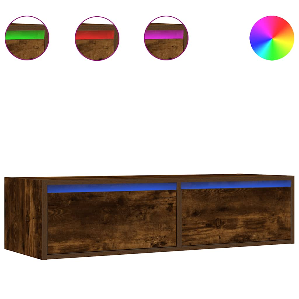 vidaXL TV Cabinet with LED Lights Smoked Oak 100X35.5x25 cm