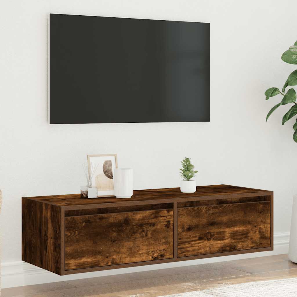 vidaXL TV Cabinet with LED Lights Smoked Oak 100X35.5x25 cm