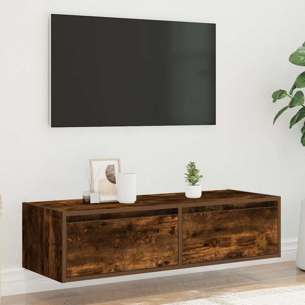 TV Cabinet with LED Lights Smoked Oak 100X35,5x25 cm