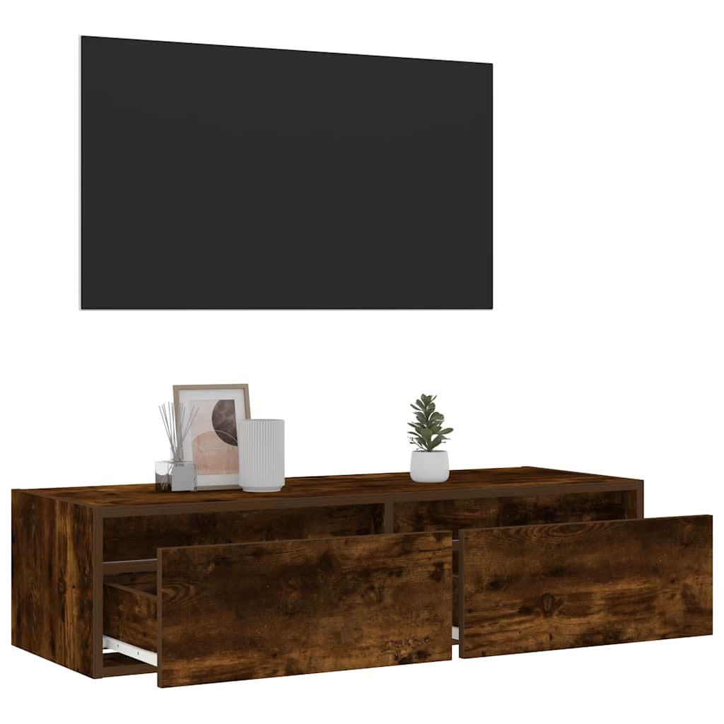 vidaXL TV Cabinet with LED Lights Smoked Oak 100X35.5x25 cm