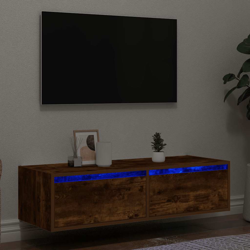 TV Cabinet with LED Lights Smoked Oak 100X35,5x25 cm