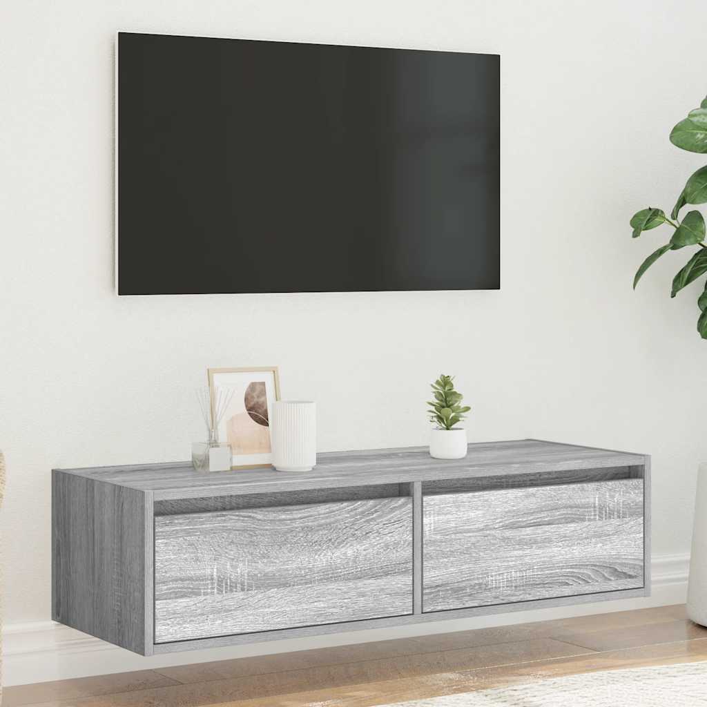 vidaXL TV Cabinet with LED Lights Grey Sonoma 100X35.5x25 cm