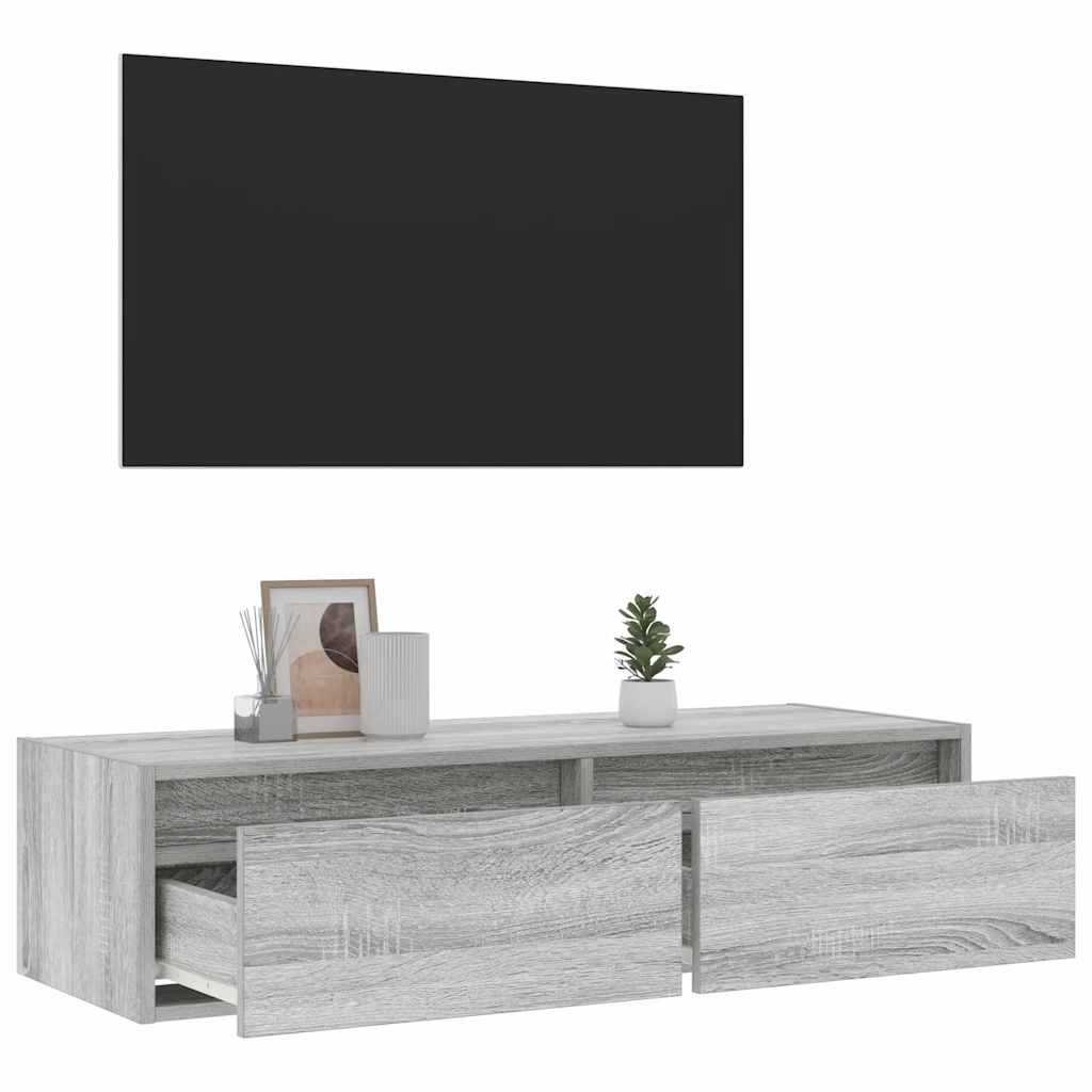 vidaXL TV Cabinet with LED Lights Grey Sonoma 100X35.5x25 cm